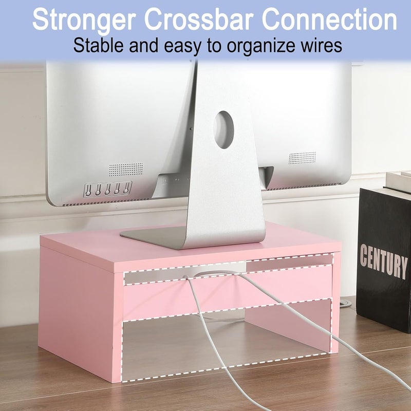 TEAMIX Pink Monitor Stand Riser-6.7 inch, Wood Higher Monitor Riser with Storage for Desk, Laptop Riser Computer PC Stand for Desktop Workspace Home Office(Pink-Higher) - Image 4